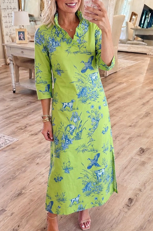 3/4 Sleeve Split Hem Maxi Dress