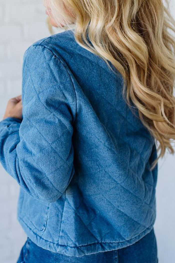 Quilted Ruffle Lined Pocket Denim Jacket