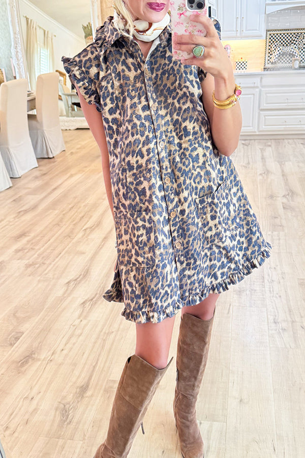 Leopard Pocket Ruffle Dress