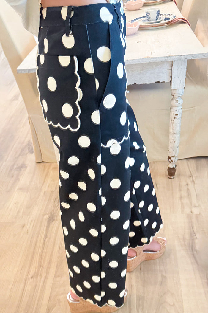 Polka Dot Scallop Hem Pants