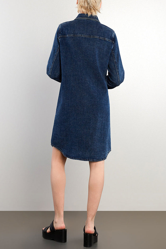 Button Front Pocketed Denim Shirtdress