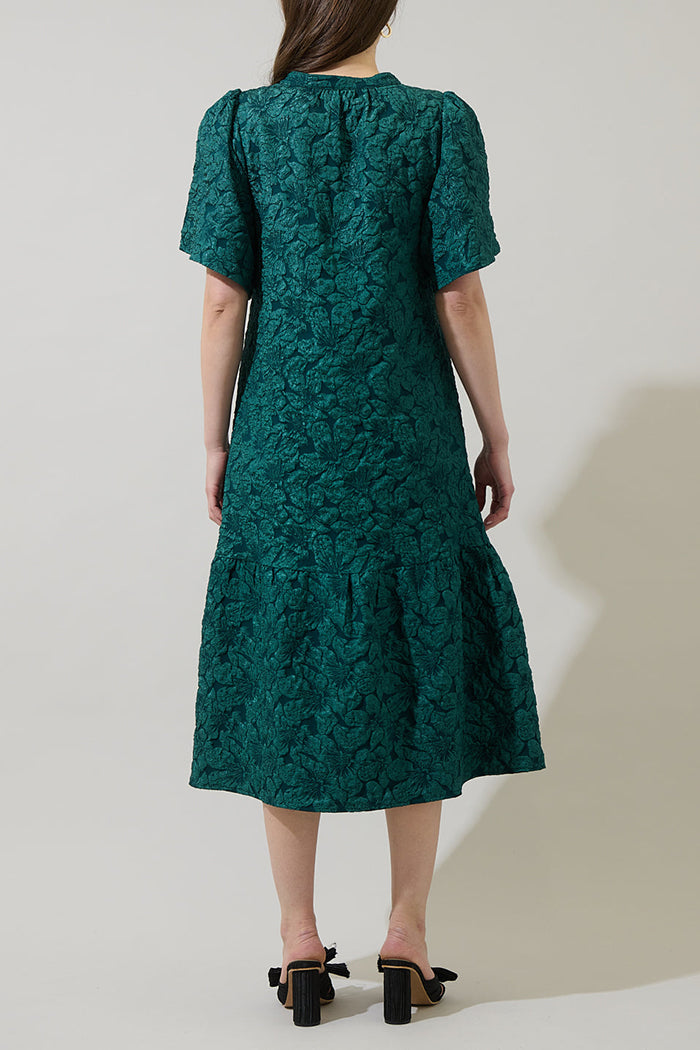 V-Neck Puff-Sleeve Midi Dress