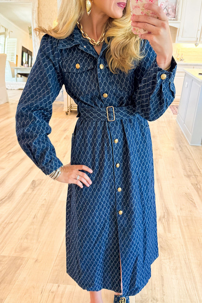 Denim Printed Button Down Dress