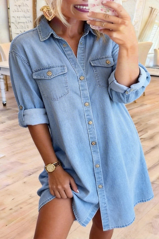 Button Front Denim Shirt Dress