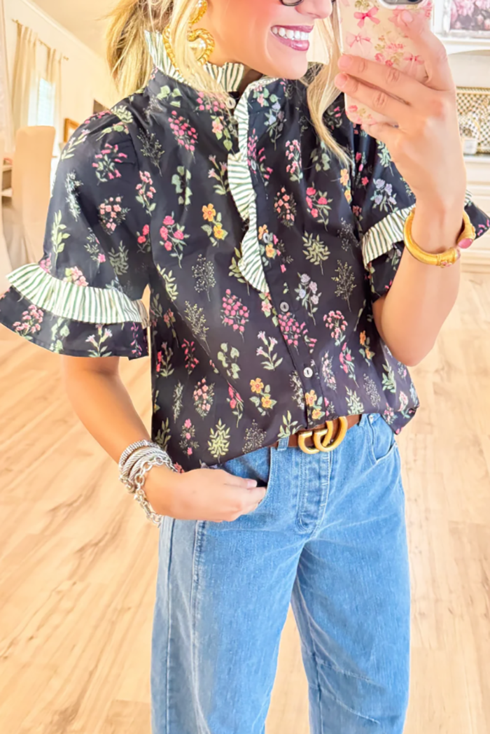 Floral Stripe Contrast Top