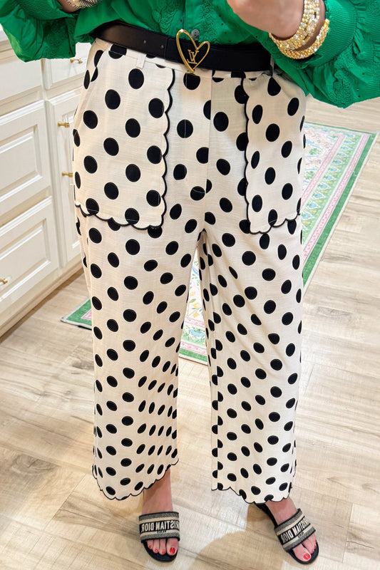 Polka Dot Patch Pocket Wide Leg Pants