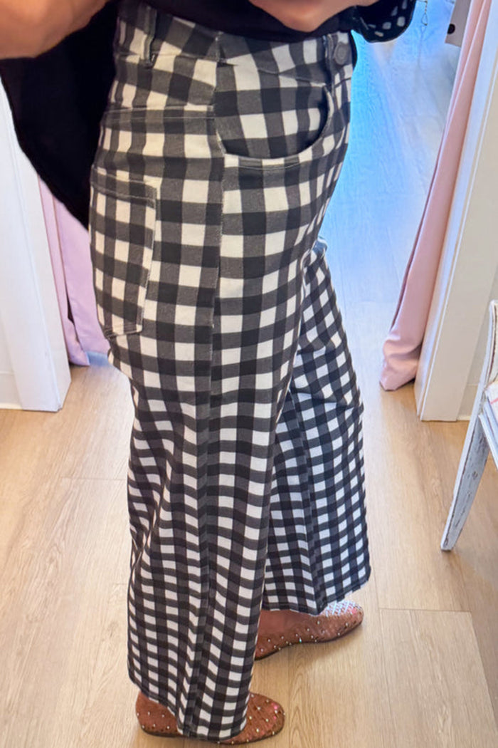 Black Gingham Wide Leg Pants