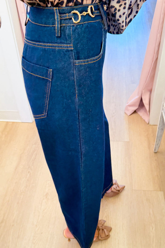 Dark Denim Horse Bit Wide Leg Jeans