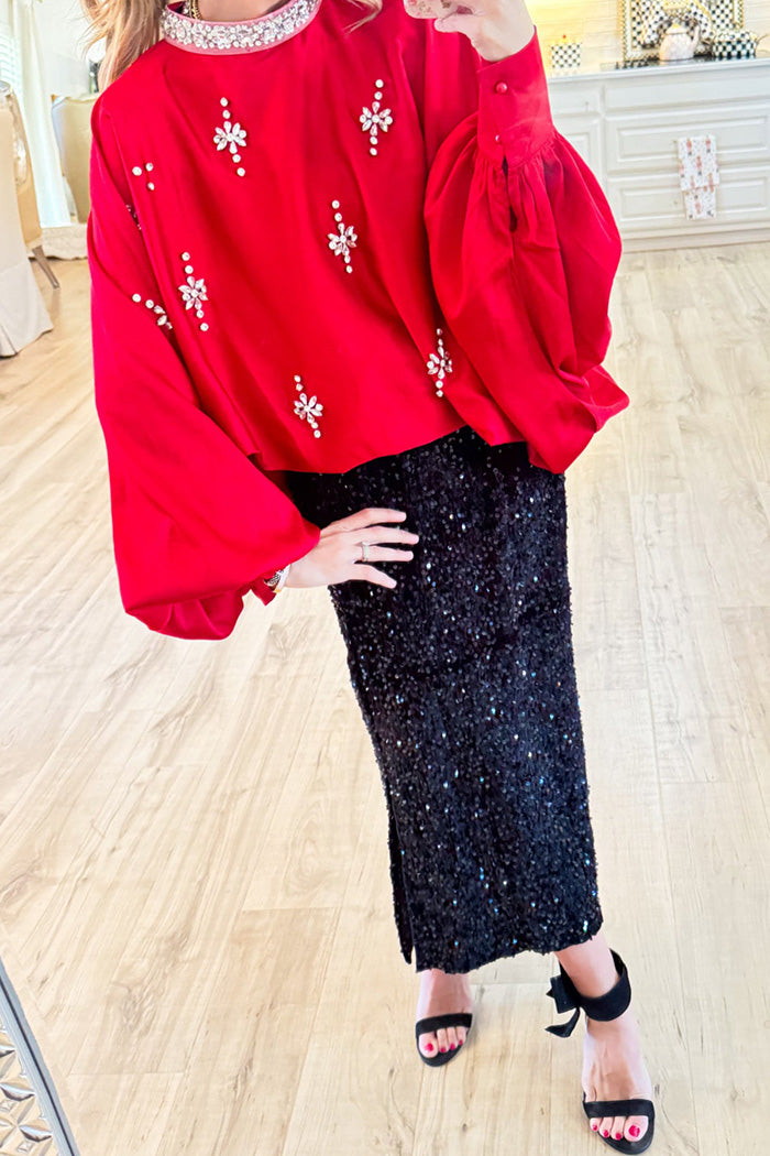 Casual Black Sequin Midi Skirt