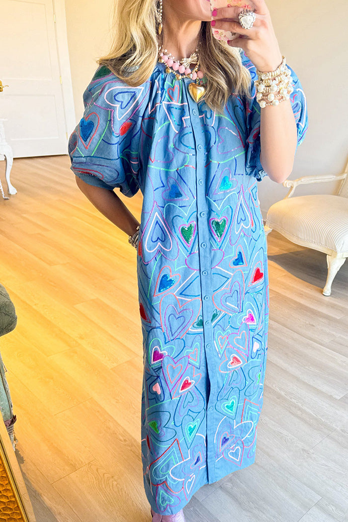 Sparkle Heart Print Midi Dress