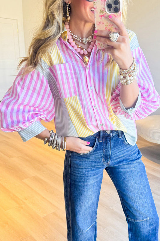Color Block Stripe Collared Top