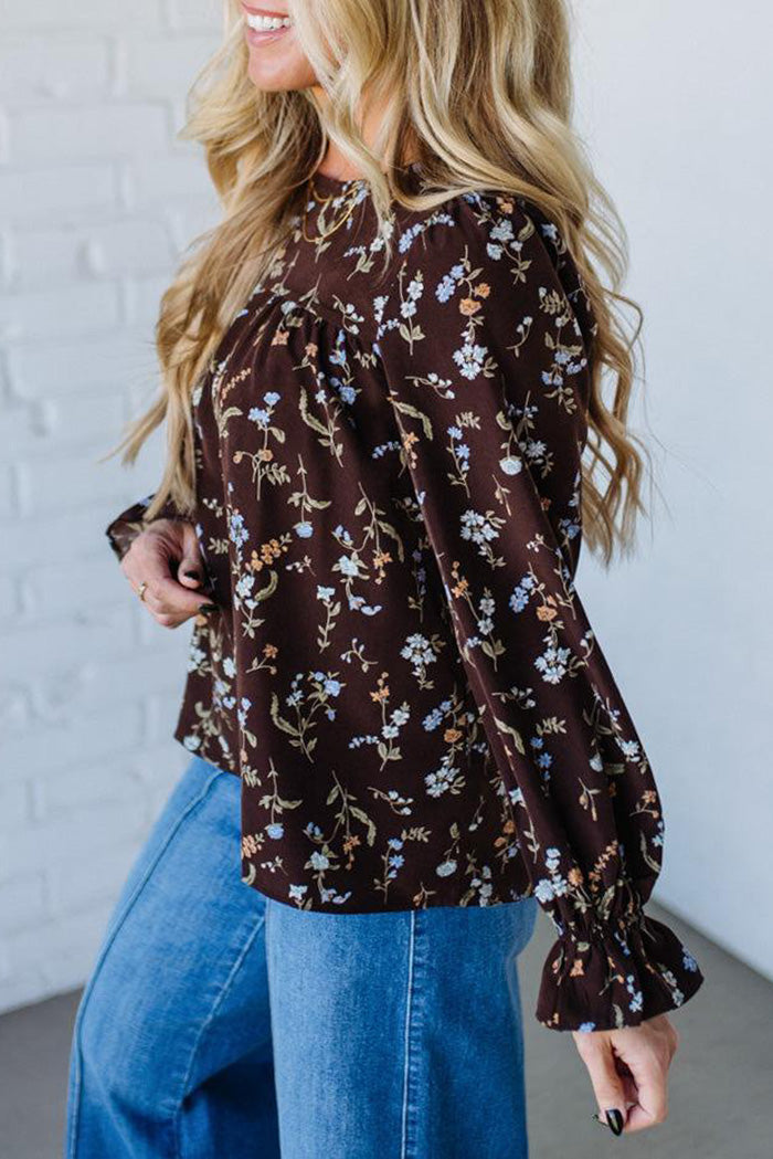 Antiqued Babydoll Floral Long SleeveTop