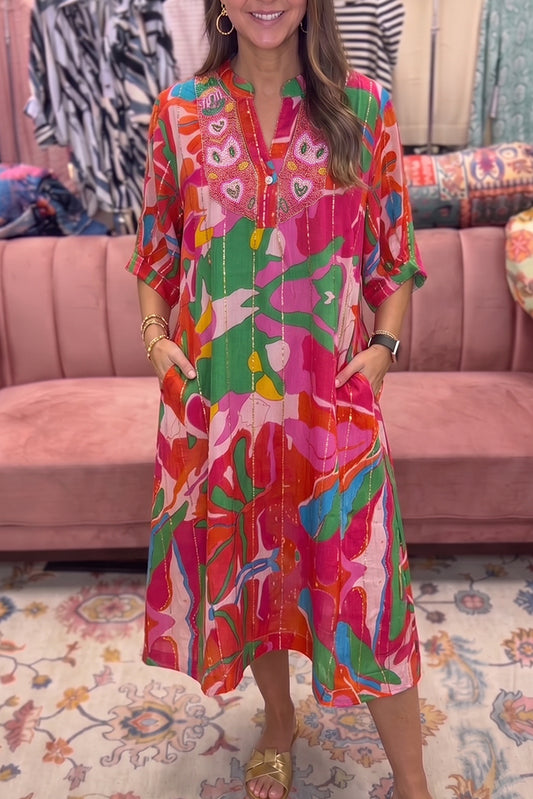Colorful Abstract Print Pocket Dress