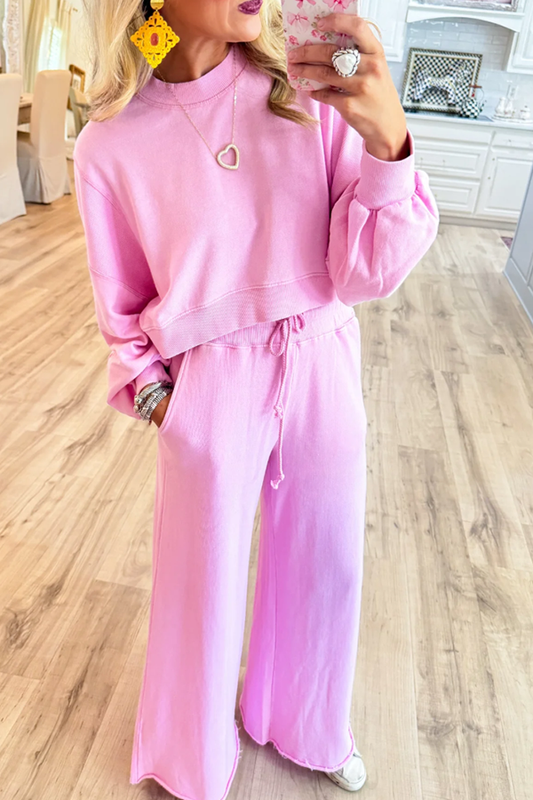 Pink Rib Matching Pant Set
