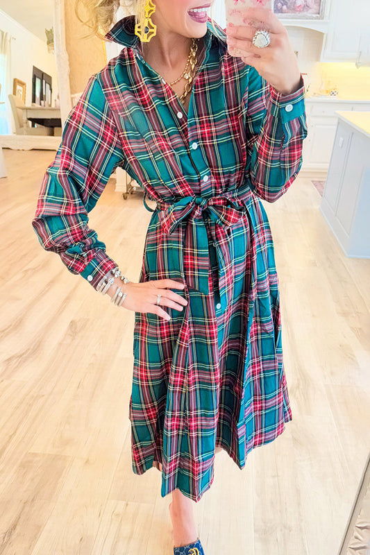 Hunter Green Multi Plaid Midi Dress