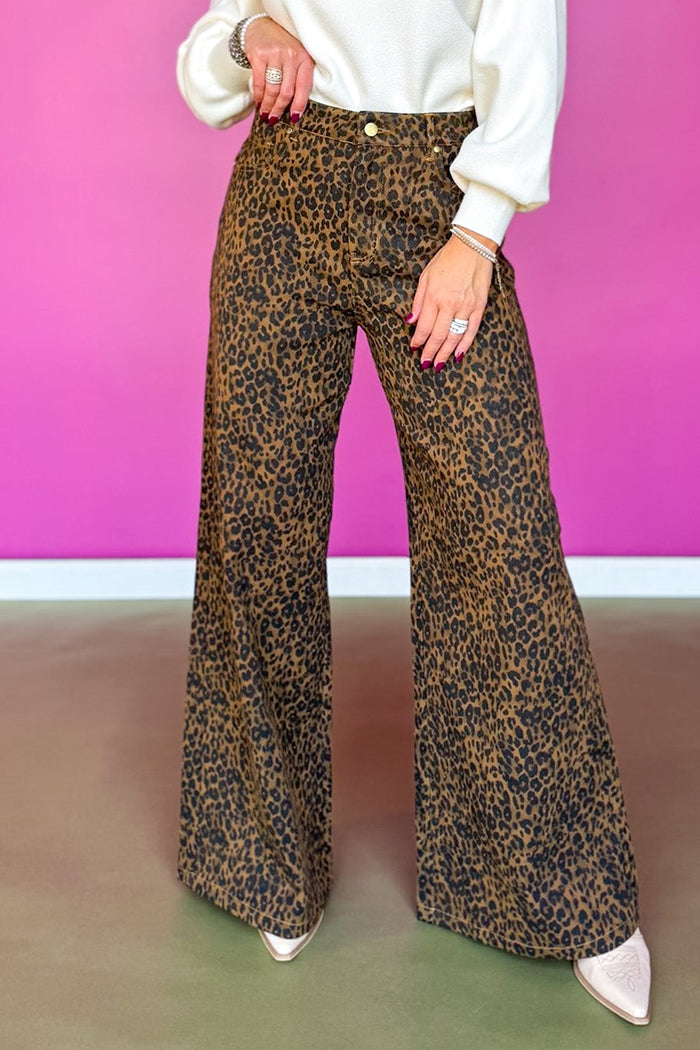 Casual Wide Leg Leopard Jeans