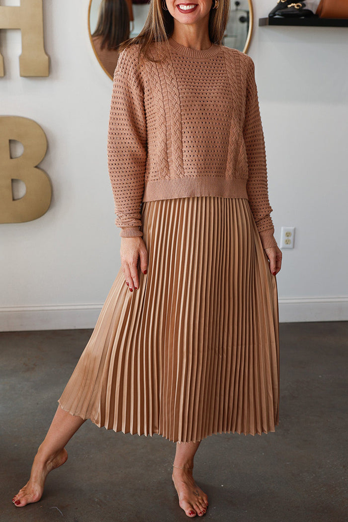 Removable Sweater Overlay Pleated Dress