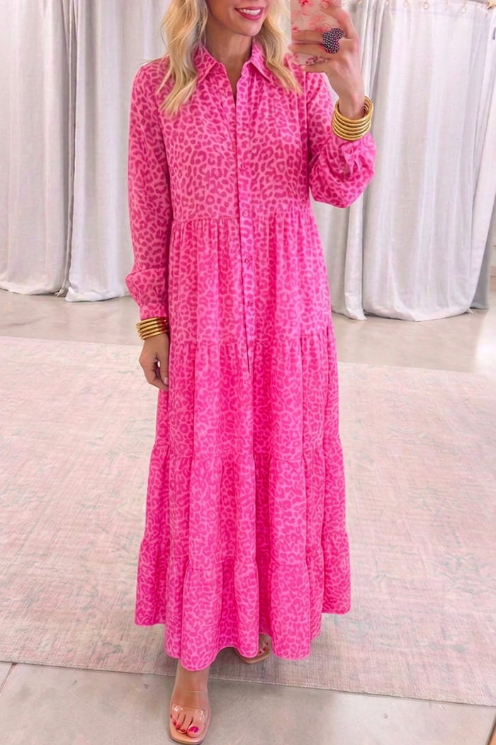 Casual Leopard Pattern Midi Dress