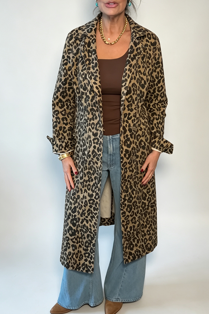 Leopard Print Long Length Pockets Jacket
