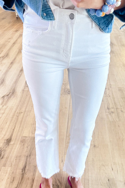 Raw Hem White Flare Cropped Jeans