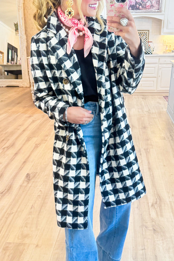 Houndstooth Tweed Double Button Coat