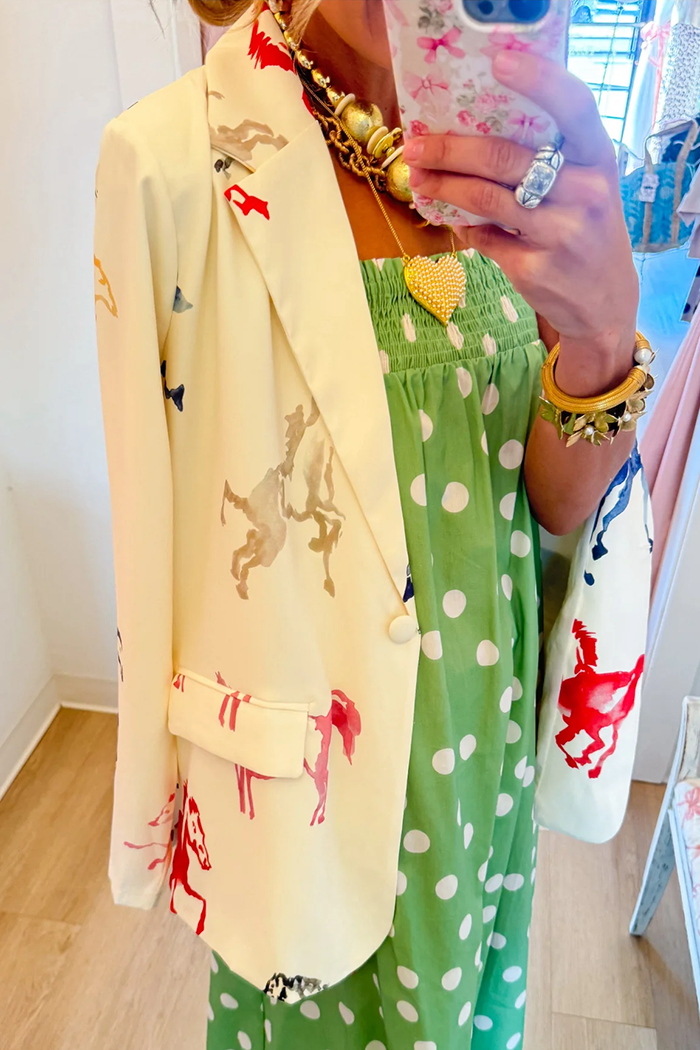 Horse Print Button Front Pocket Jacket