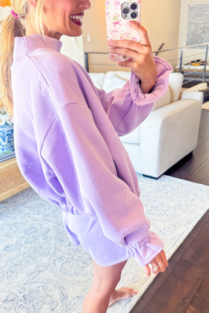 Mockneck Ruffle Cuffs Short Set