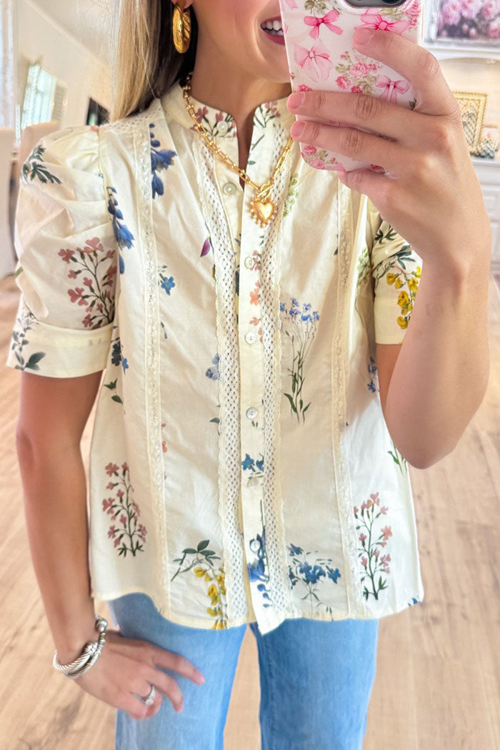 Lace Trim Floral Print Top