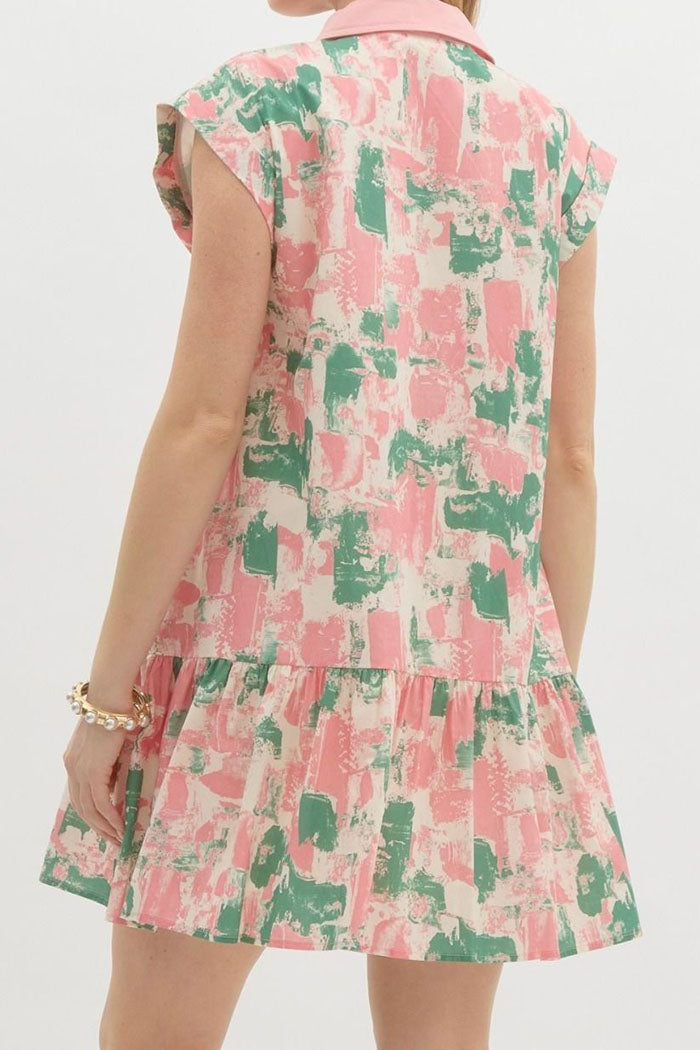 Abstract Print Button Pocket Dress