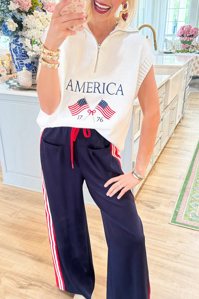 Half Zip America Sleeveless Sweater Top