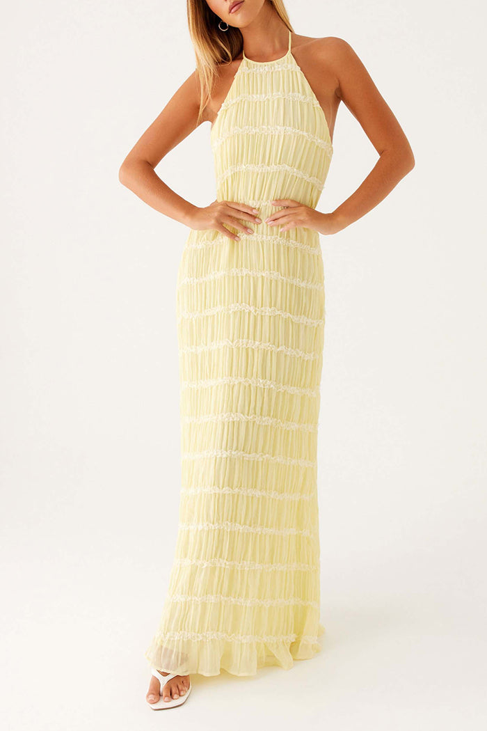 Tiered Halter Backless Maxi Dress