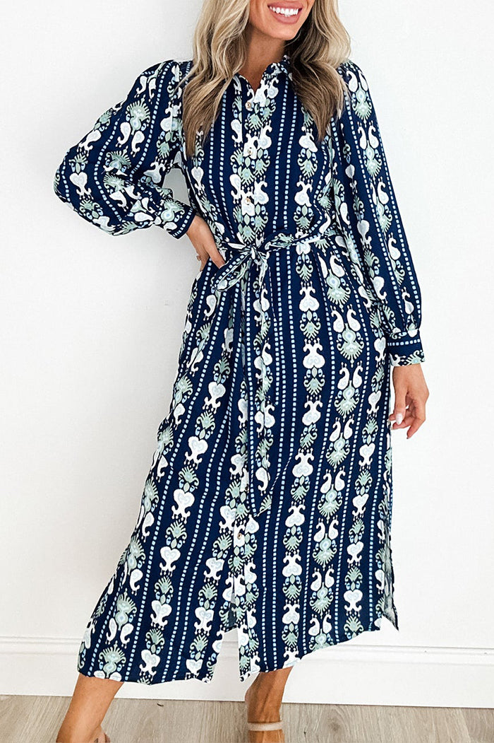 Floral Print Buttoned Pocket Midi Dress