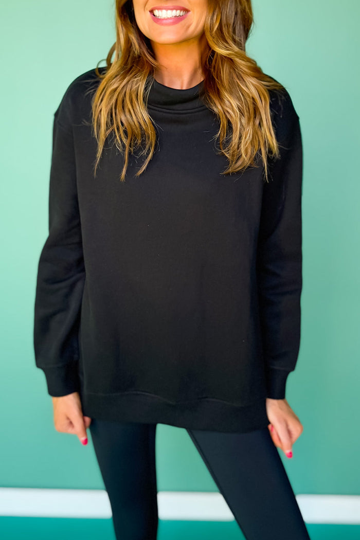 Split-Hem Mock Neck Relaxed Top