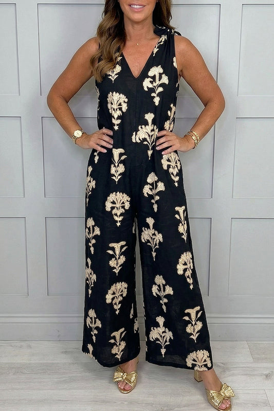 Casual Cotton-Linen Pocket Wide Leg Jumpsuit