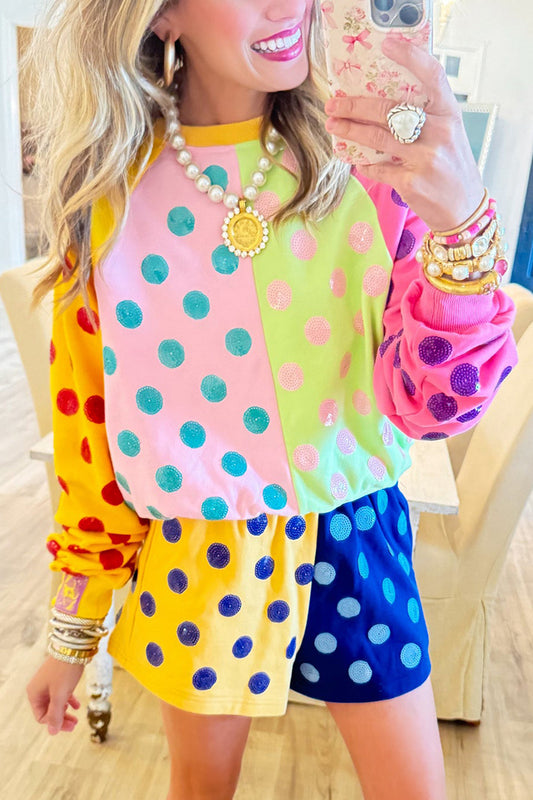Color-Block Polka Dot Loungewear Set