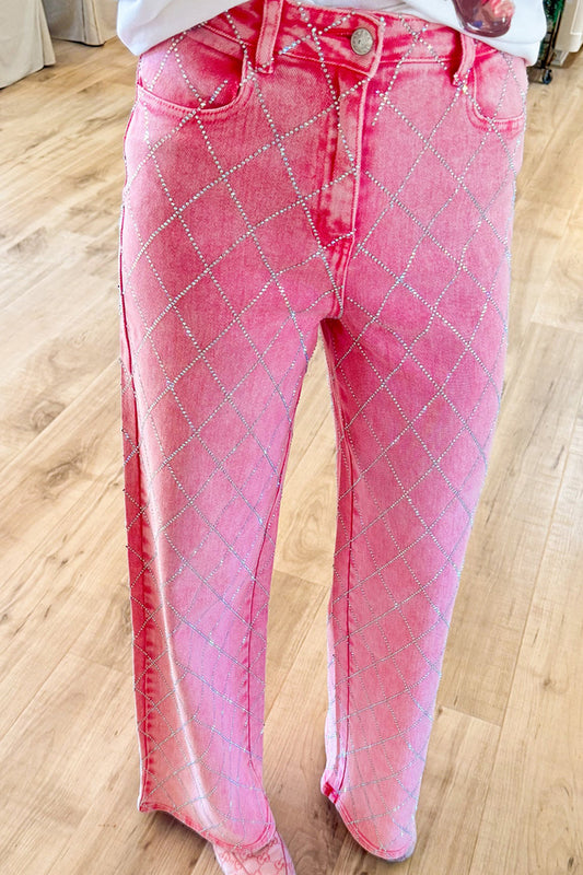 Casual Rhinestone Wide Leg Jeans