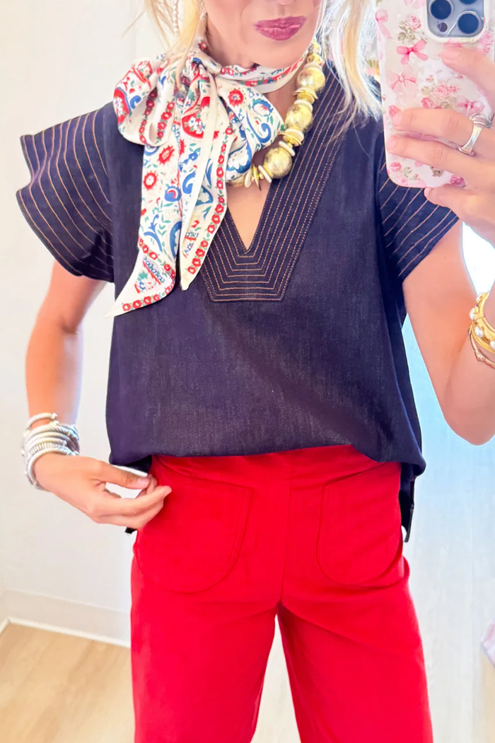 Denim Flutter Sleeve Top
