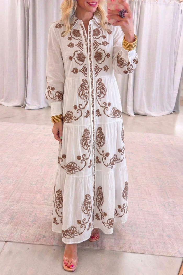 Casual Embroidered Midi Dress