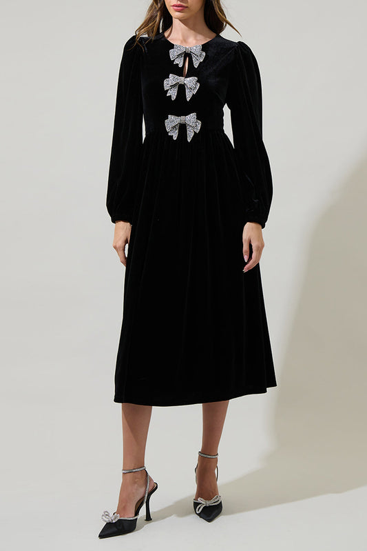 Glow Bow Velvet Midi Dress
