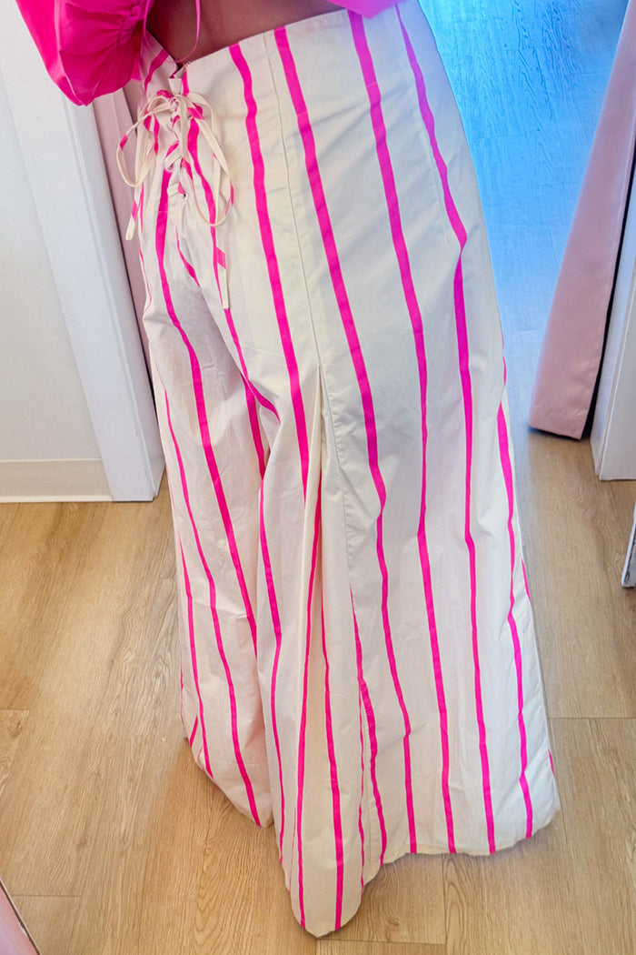 Casual Hot Pink Stripe Wide Leg Pants