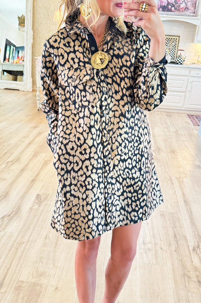 Leopard Contrast Trim Button Dress