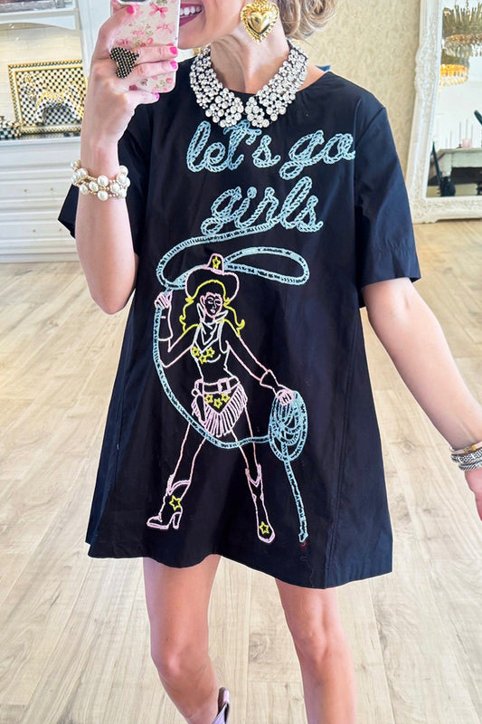 Sequin Graphic Black Dress