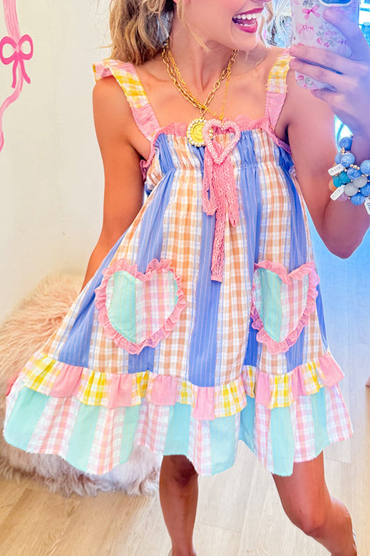 Patchwork Ruffle Hem Mini Dress