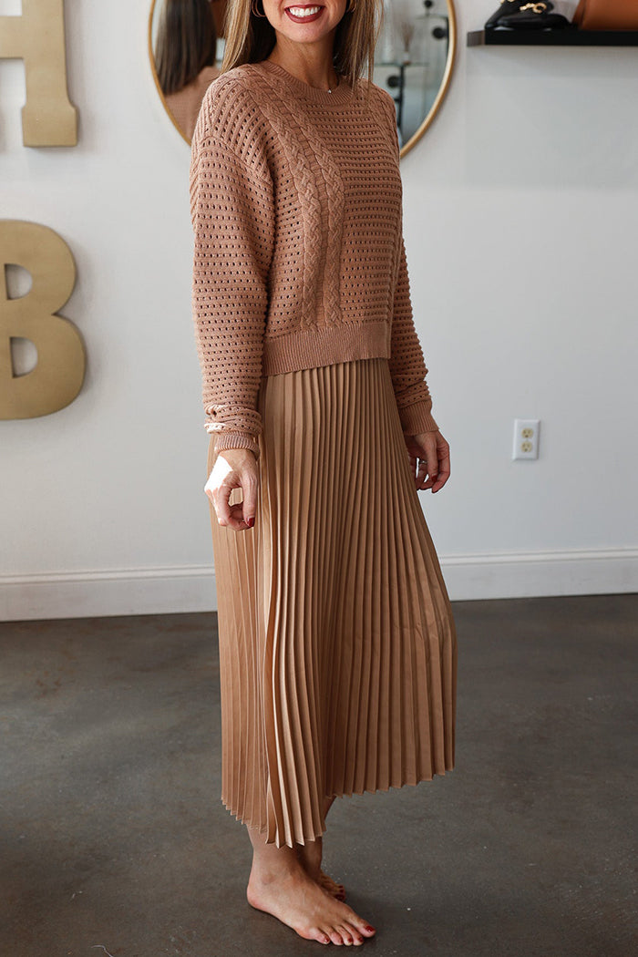 Removable Sweater Overlay Pleated Dress