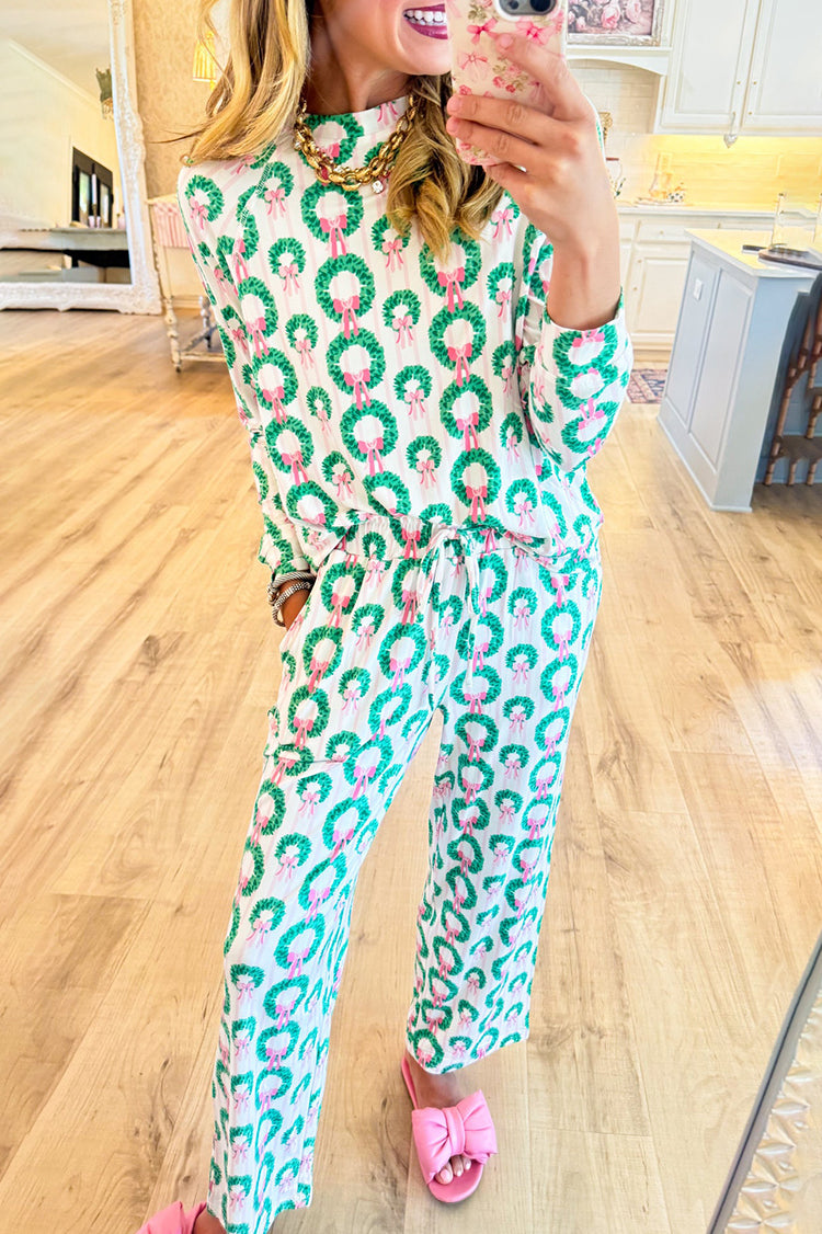 Pink and Green Wreath Bow PJ Set