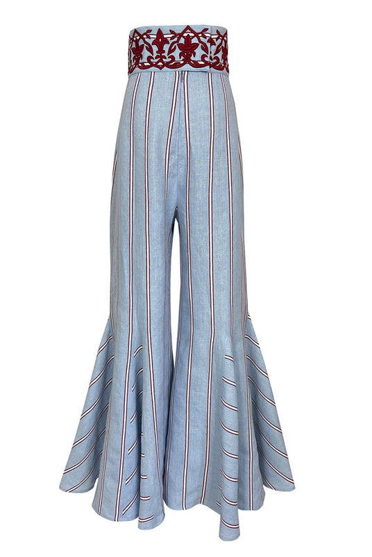Embroidered Stripe Flared Pants