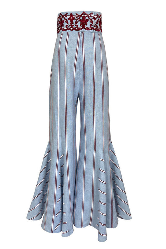 Embroidered Stripe Flared Pants