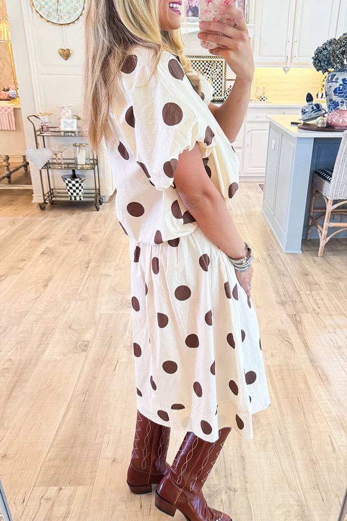 Puff sleeves Polka Dot Skirt Set