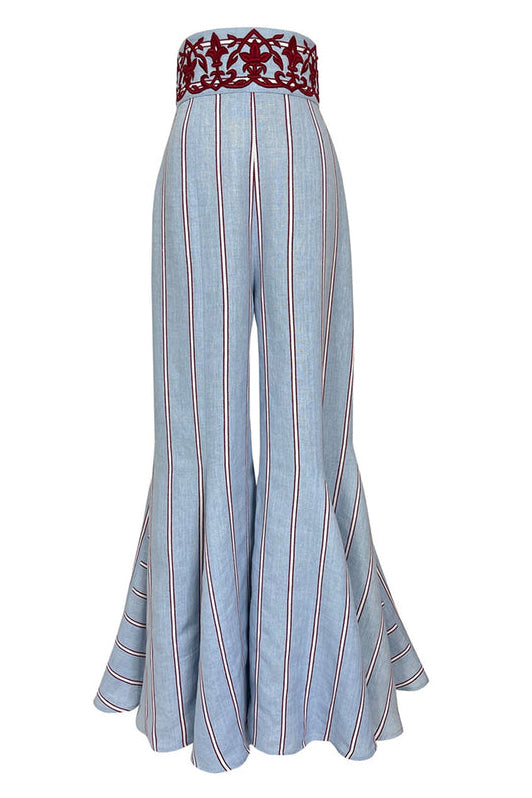 Embroidered Stripe Flared Pants