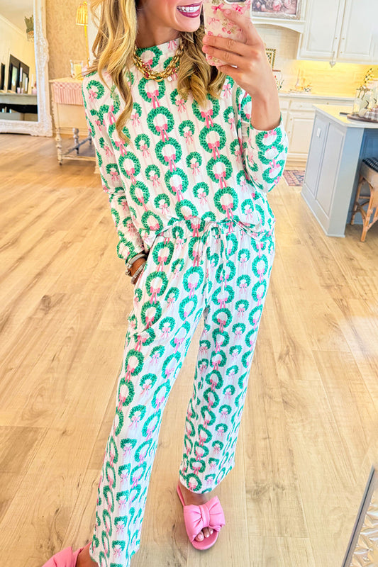 Pink and Green Wreath Bow PJ Set